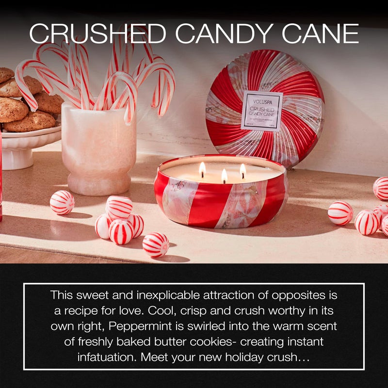 Voluspa Crushed Candy Cane, 3 Wick Tin Candle, 12 oz, 40 Hour Burn Time, Coconut Wax for Clean Burning, Handcrafted in The USA - Image 2